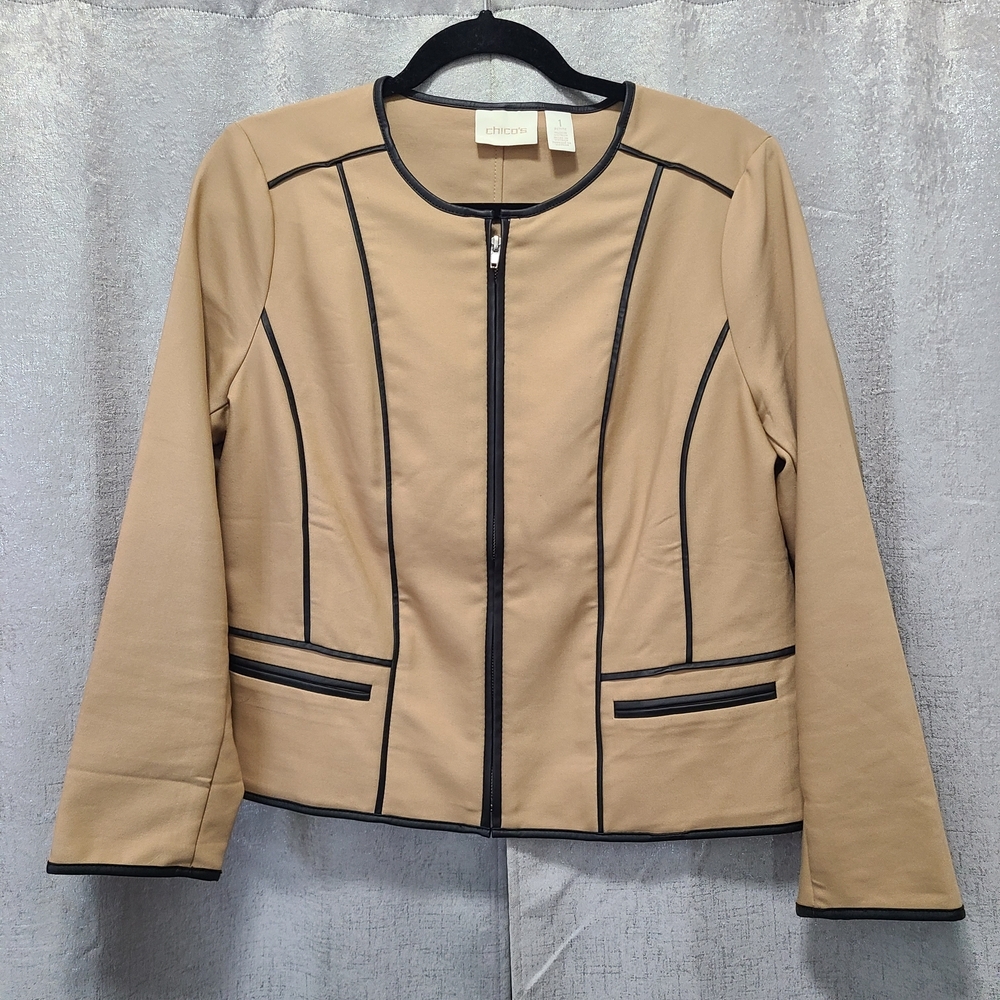 Chico's Beige Jacket with Black Piping